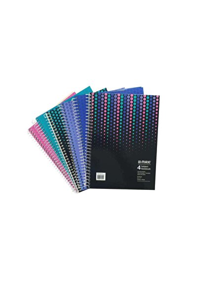 Generic Maxi Spiral Hard Cover 4 Subject Notebook 9.5"X7" 160 Sheets
