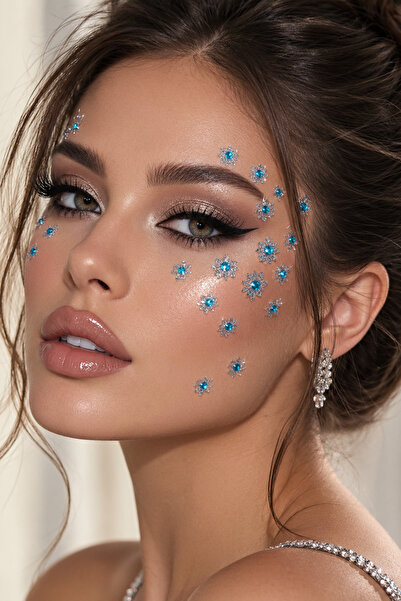 Gems Stickers Kendinden Yapışkanlı Simli Kristal Yüz Taşı Çiçek ve Güneş Şeki...