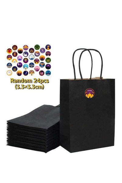 Generic 24 Pieces Black Paper Bag Gift Bags with Comfortable Handle and Ramad...