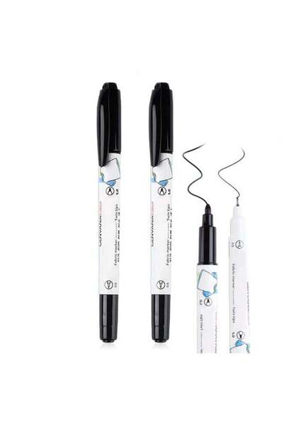 Generic 2-Pack Dual Tip Fabric Marker Pens, Wash-Resistant Black Permanent La...