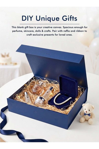 Generic Navy Blue Magnetic Gift Box with Satin Ribbon, Collapsible Foldable G...