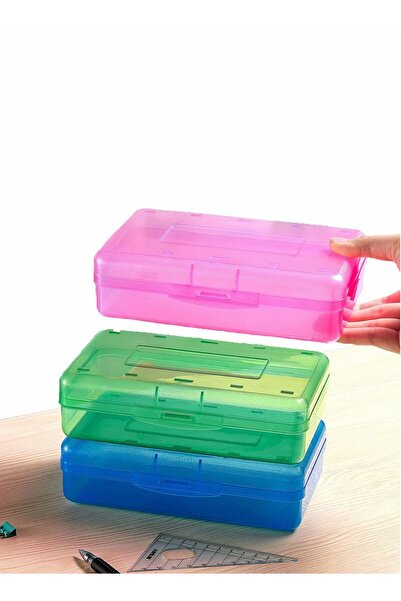 Generic Pencil Case, Assorted Colors Plastic Pencil Case Box with Lid Snap Cl...