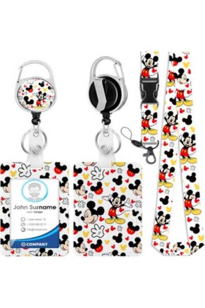 Generic 3 in 1 Disney Mickey logo Grid Plastic ID Badge Holder with Lanyard R...