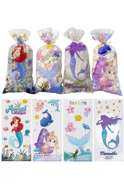 Generic 50Pcs Cellophane Treat Bags Mermaid Treat Favor Bags Transparent Cell...