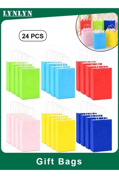 Generic 24 Pack Paper Gift Bags, Kraft Paper Bags with Twisted Handles, 6 Sol...