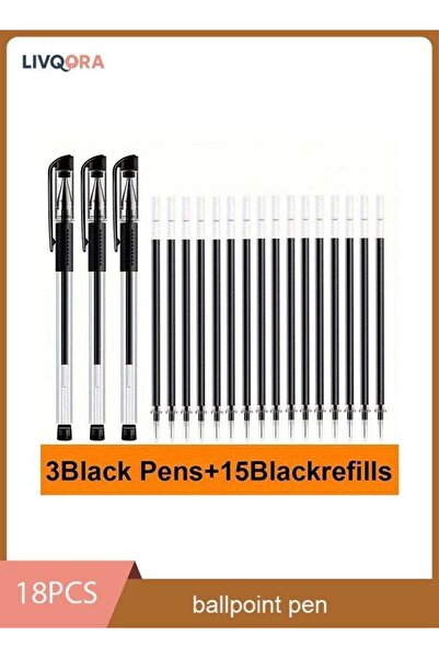 Generic 18-Piece Gel Pen Set with Black Ink, 0.5mm Ballpoint Pens, Kawaii Cut...