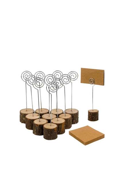 Generic Wood Place Card Holders, 10 Pcs Premium Wood with Swirl Wire and Kraf...