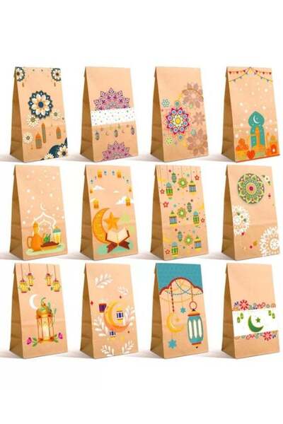 Generic 12Pcs Eid Mubarak Gift Bags – Assorted Designs with Adhesive Stickers...