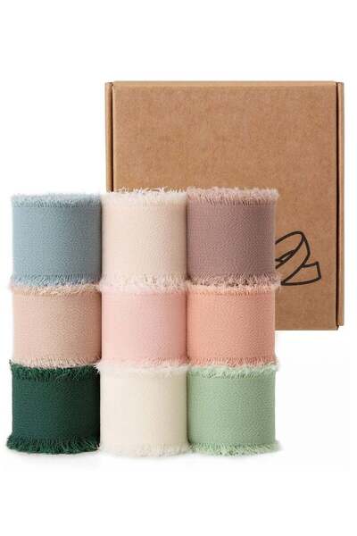 Generic Chiffon Silk Ribbon Mixed Color Ribbons Set 3 Yd x 9 Rolls Fringe Fab...