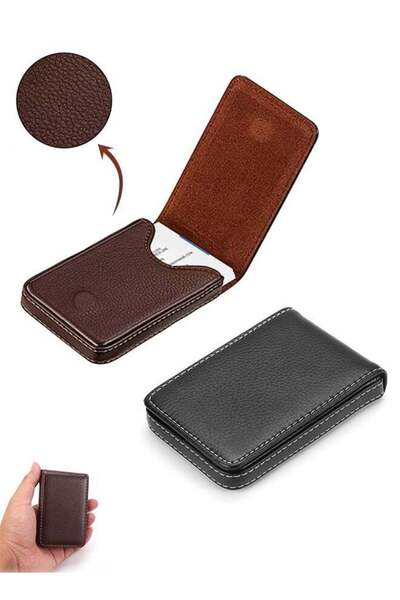 Generic 2 Pieces Business Card Holder, PU Leather Business Card Case Pocket W...
