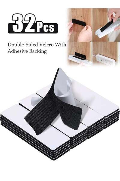 Generic 2.5×10cm Hook and Loop Strips With Adhesive - 32 pcs, Double-Sided St...