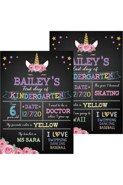 Generic Outus Unicorn Theme First Day of School Chalkboard, 13.8 x 10 Inch Fi...
