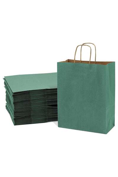 Generic Dark Green Paper bags with handles 33 x 26 x 12 cm Large Kraft Gift b...