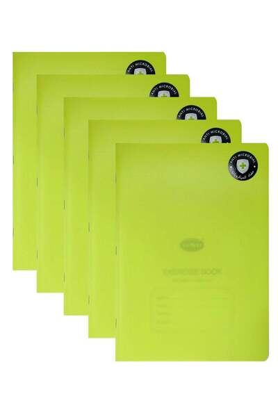 Generic 5-Piece A4 Size Single Line Exercise Book 200 Pages With PVC Cover Green