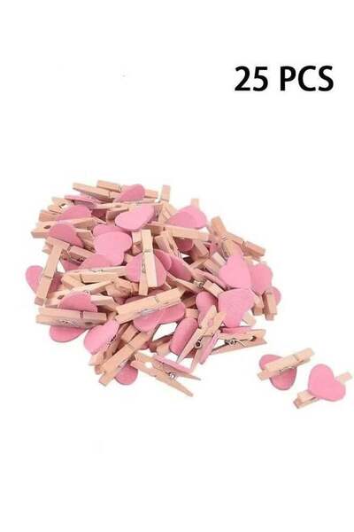 Generic 25-Piece Pink Heart Shape Wooden Photo Clips,Mini Clothes Pins for Photo