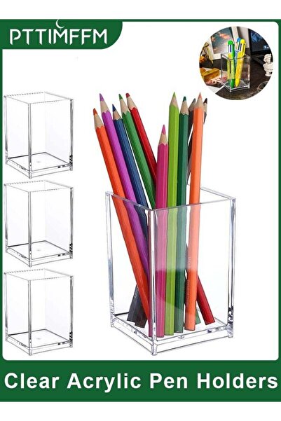 Generic 4-Piece Clear Acrylic Desk Organizer, Square Transparent Pen, Pencil,...