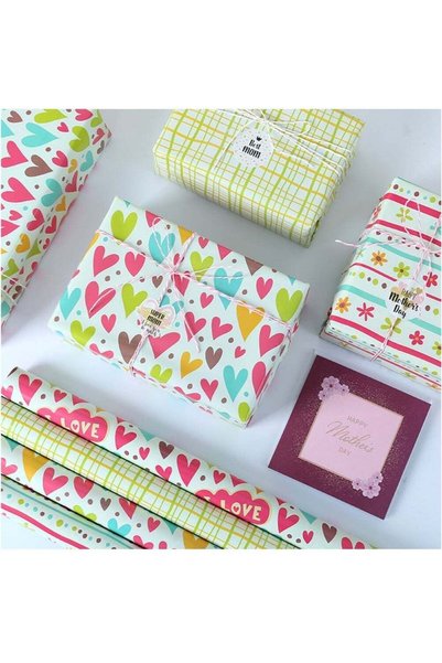 Generic 4pcs Gift Wrap Paper Roll,50cm x 70cm,4 Different Patterns Pink And R...