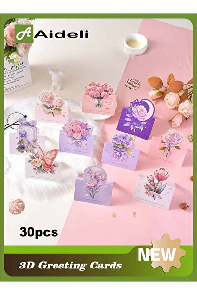 Generic 30PCS 3D Flower Greeting Card Set, Romantic Flower Foldable Cards, Bl...