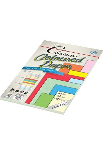 Generic FIS Classico Coloured Paper - 100 Sheets, A4 Size, 80 GSM, Assorted C...