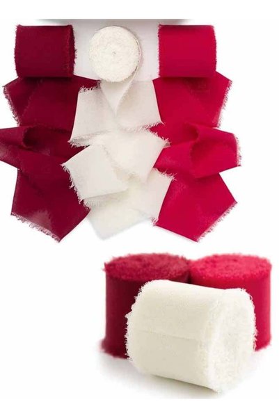 Generic 3PCS Red Handmade Chiffon Silk Ribbon Fringe Frayed Edges Ribbons for...