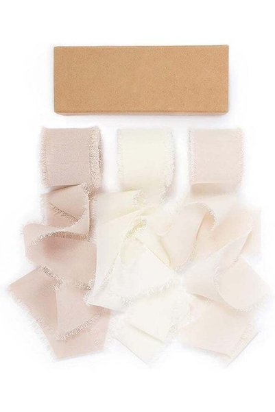 Generic 3 Rolls Handmade Fringe Chiffon Silk Ribbon 1 1/2 Inch x 7Yd Nude & W...