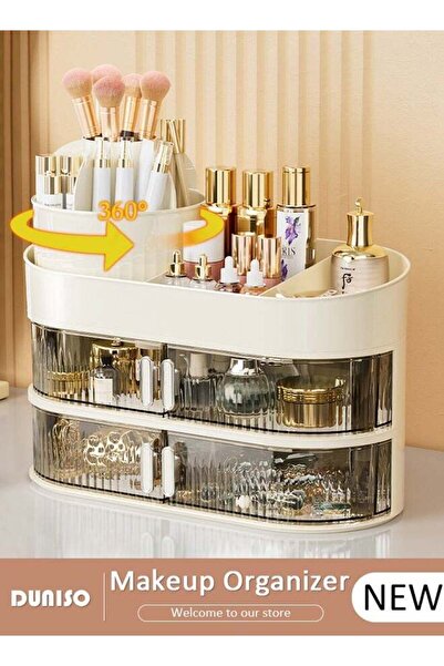 Generic 3-Layer Makeup Organizer with 2 Drawer, 360 Degree Rotating Large Cap...
