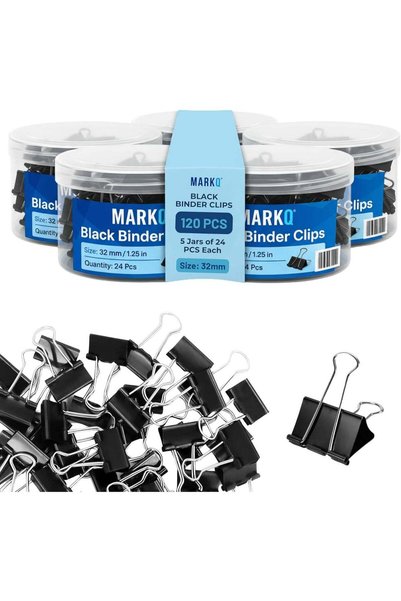 Generic Black Metal Binder Clips Bulk Pack of 120 Pieces | Medium 32mm Foldba...