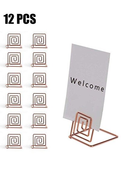 Generic 12 Pcs SPremium Place Card Holder-Rose Gold Metal Wire Square Table S...