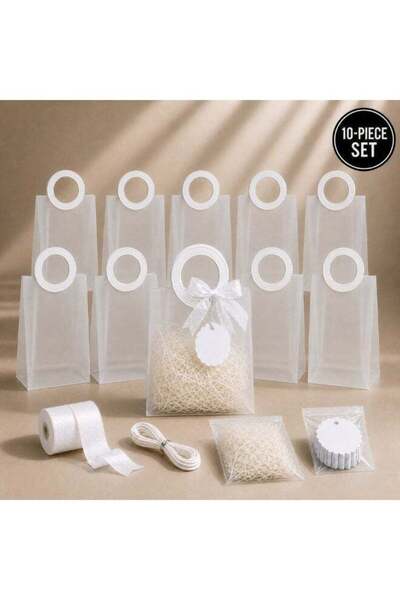 Generic KeyAmor 10 Piece Transparent Matte Gift Bags Set with Round White Lea...