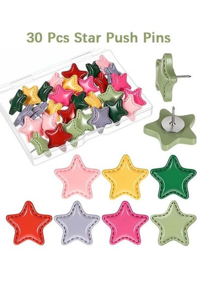 Generic 30 Pcs Star Push Pins for Cork Board, Star-Shaped Decorative Thumb Ta...