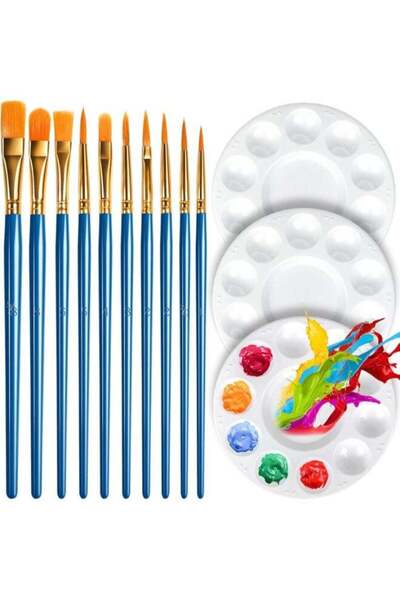 Generic Paint Brushes & Round Paint Palette Set, Paintbrushes, Synthetic Pain...