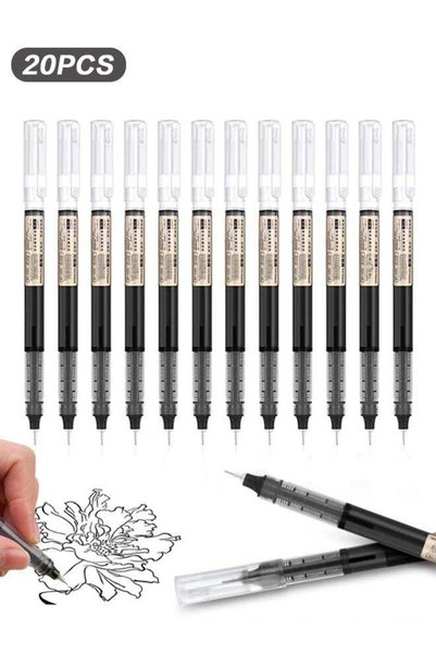 Generic 20 Pack 0.5mm Black Tip Rollerball Pens Needle, Ultra Fine Point Pen ...