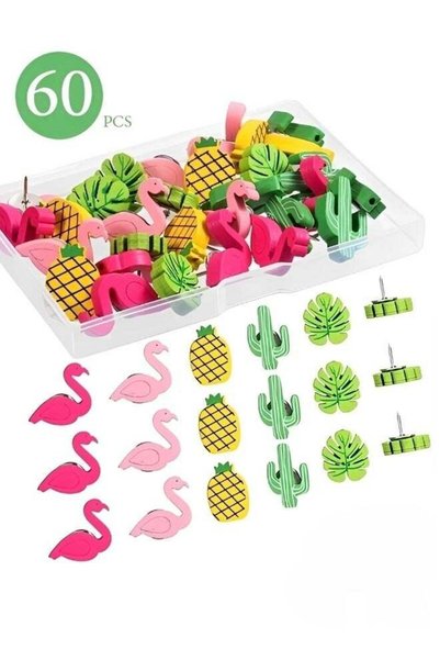 Generic 60 Pieces Decorative Thumb Tacks Cute Push Pins Flamingo Pineapple Ca...