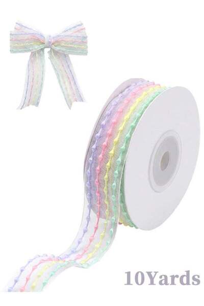 Generic 1 Pcs 1 Inch x 10 Yards Pastel Rainbow Stripe Organza Chiffon Ribbon,...