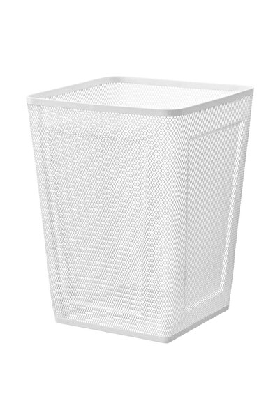 Generic Wastepaper Basket, White Metal Mesh, 26×26×35 cm