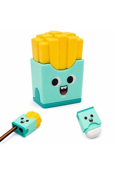 Generic French Fries GreenPencil Sharpener with Eraser, Cute Cartoon Manual P...