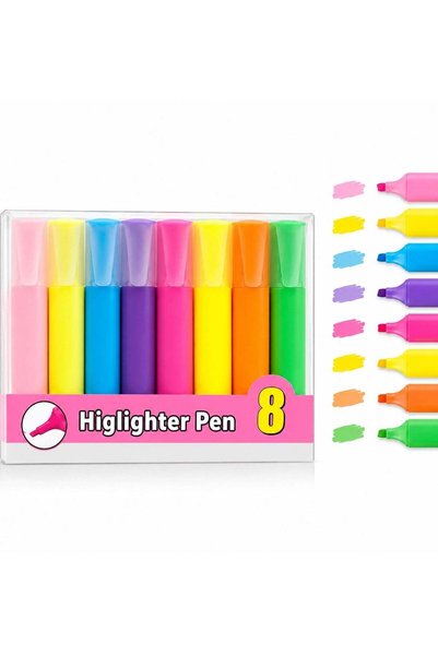 Generic Set of 8 Highlighter Pens – Fluorescent Chisel Tip Highlighter Marker...