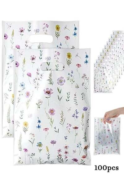 Generic "100PCS Wildflower Plastic Goodie Vintage Floral Gift Bags, Reusable ...