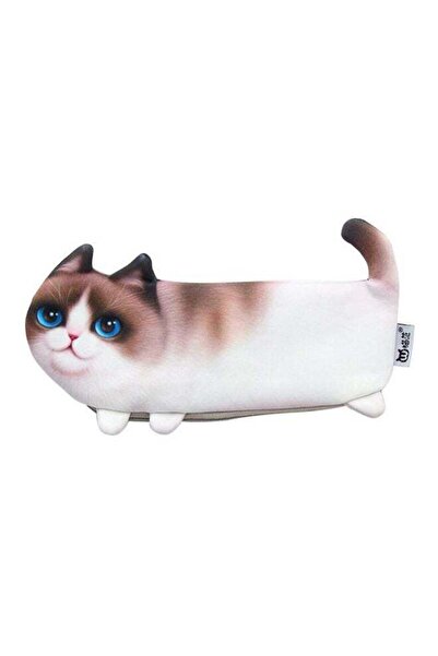Generic Cat Shaped Pencil Case White/Brown/Blue