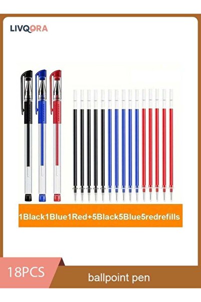 Generic 18-Piece Gel Pen Set with 3 Color Ink, 0.5mm Ballpoint Pens, Kawaii C...