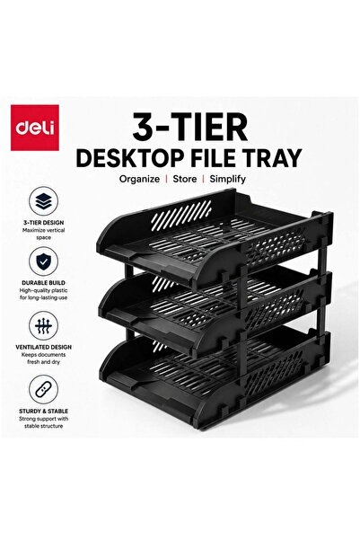Generic 3-Tier Plastic Desktop Document Organizer Black