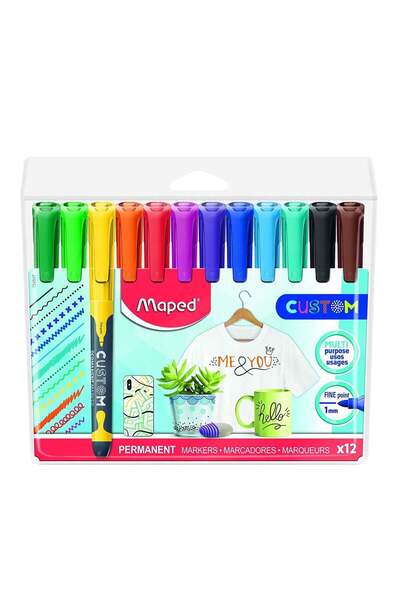 Generic 12-Piece Multi Purpose Permanent Marker Multicolour