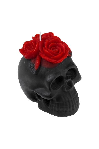 OEM Lumânare Craniu Negru cu Trandafiri Rosii 3D de Halloween 9x7x9 cm – lumi...