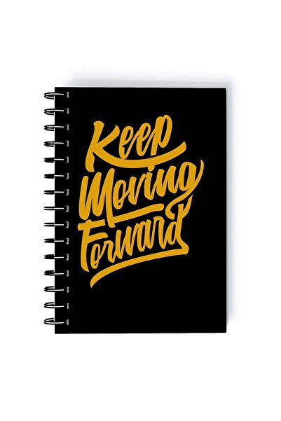 Generic Keep Moving Forward Quote Rectangle Spiral A5 Notebook Black/Yellow