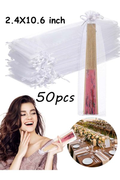 Generic 30Pcs Drawstring White Organza Fan Bags 2.4×10.6 Inch, Sheer Gift Pou...