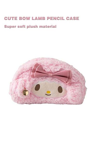 Generic Cute Bow Lamb Large Capacity Pencil Case Plush Pen Holder Sweety Penc...