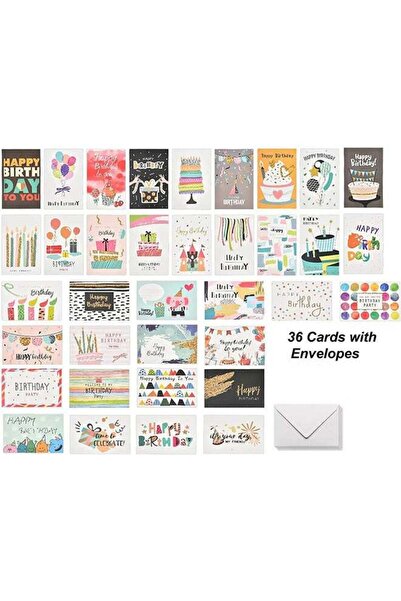 Generic 36 PCS Birthday Cards with 36 Envelopes Set Includes 36 Mixed Happy B...