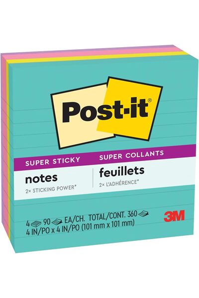 Generic Post-it Super Sticky Notes Lined 4 x 4 in (101 x 101 mm) 675 Miami As...