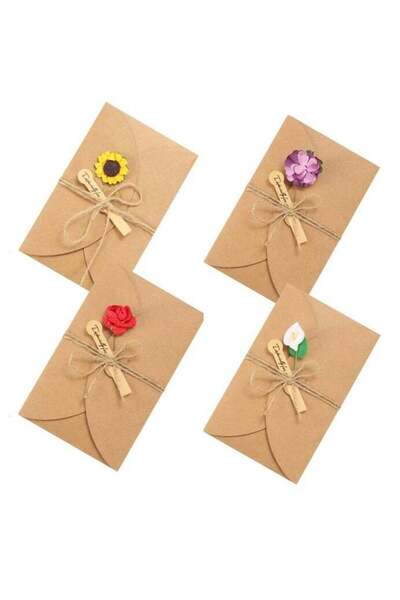 Generic 4 Pack Dried Flowers Greeting Cards, Handmade Blank Note Card Flower ...