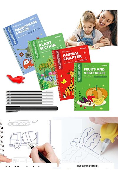 Generic 4 pcs Grooved Drawing Training Workbook Magic Copybook Reusable Traci...